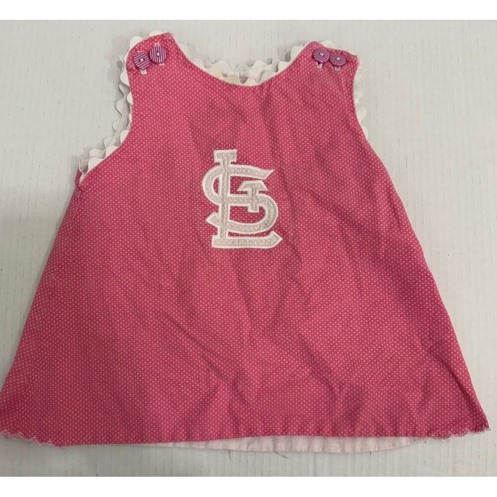 Vintage STL St. Louis Cardinals Handmade Appliqué Pink Toddler Baby Dress